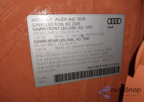 2021 Audi Q3 Premium 45 Tfsi S Line Quattro Tiptronic from USA, damaged, VIN WA1DECF35M1012693